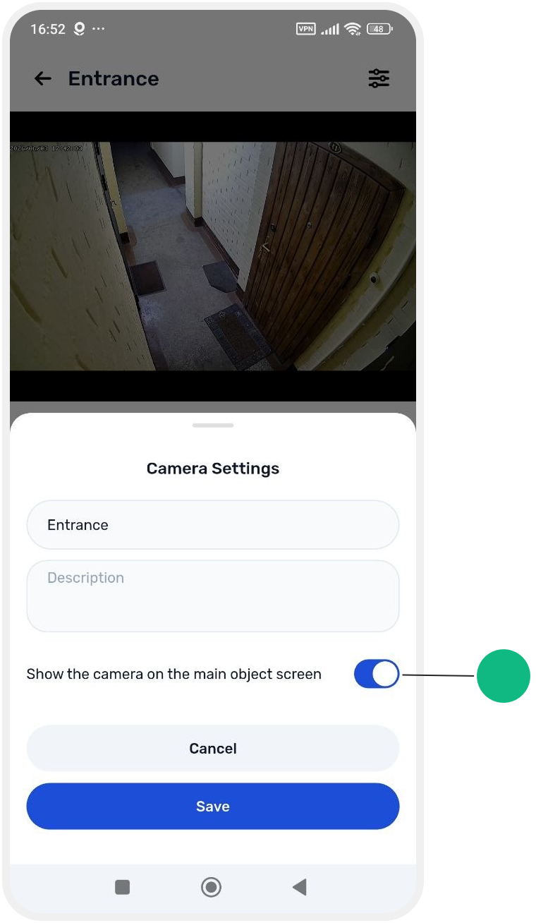 Displaying cameras on the site main screen