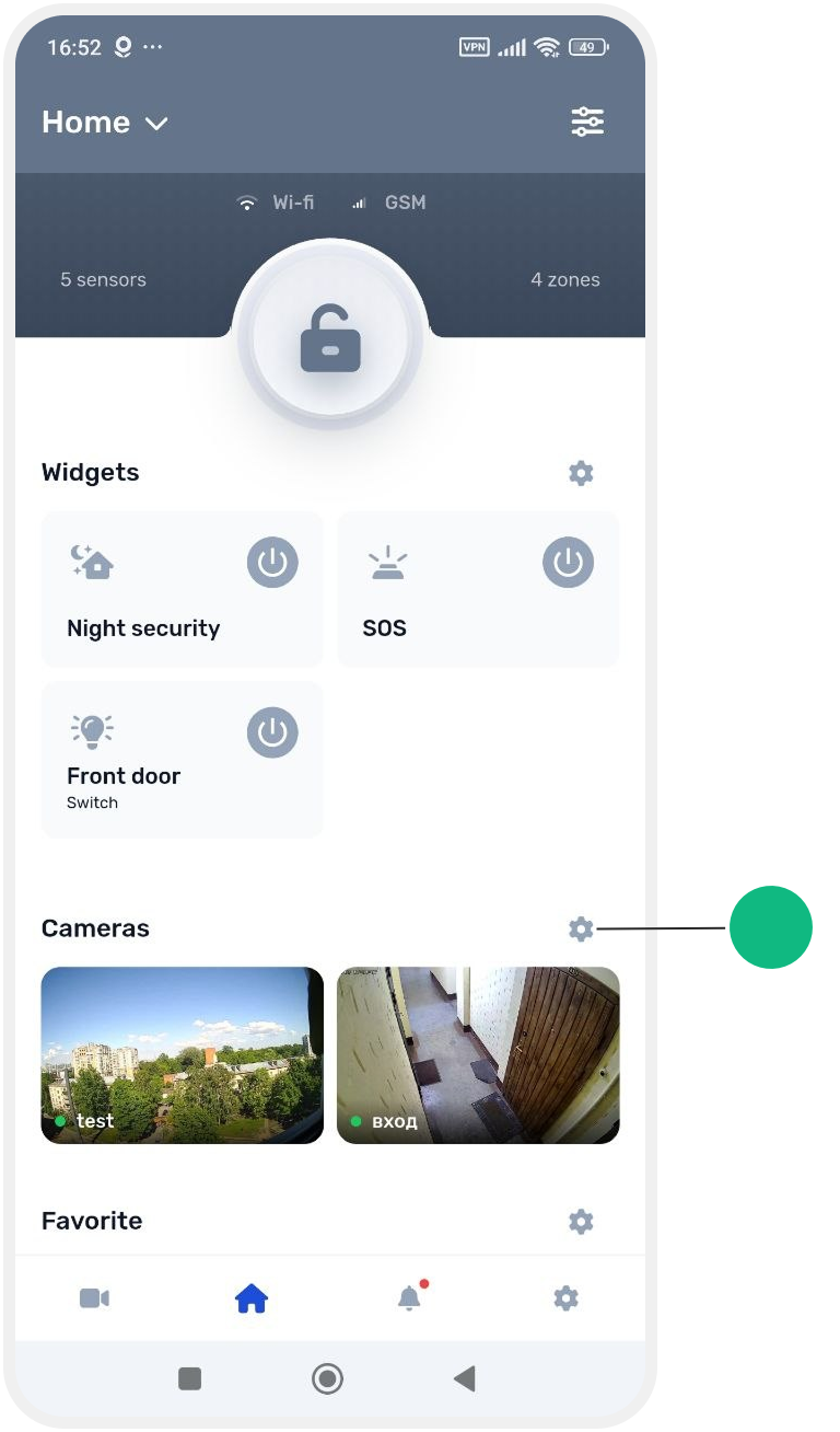 Displaying cameras on the site main screen